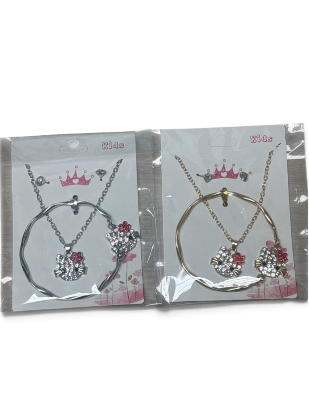 Girls Jewelry Set Hello Kitty Style Silver and Gold